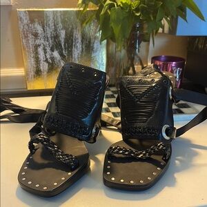 Gladiator Black Sandals with Silver Chain Details